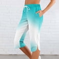thumbnail image 2 of Women's Soft Polyester Blend Elastic Waist Capris, Side Pockets for Practicality, Tummy Control Flattering Fit, Mid Waist Pull On Lounge Crop Pants, Yoga Workout Summer | TruBelle,Light Blue XL, 2 of 8