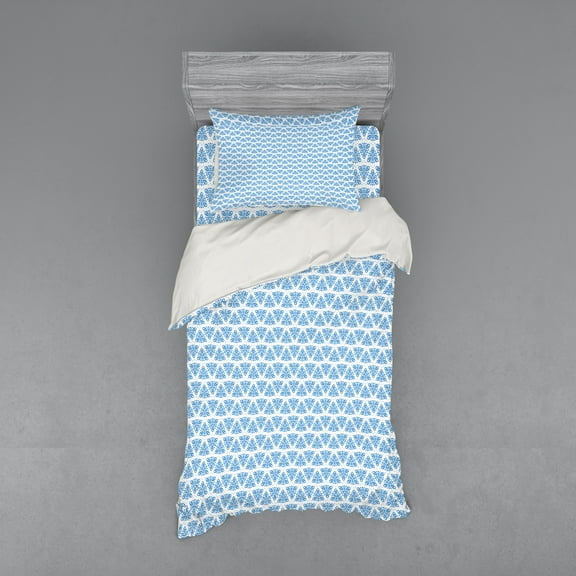 Abstract Duvet Cover Set, Continuous Pattern with Rounds and Leaves in Monochrome Design Print, Bedding Set with Shams and Fitted Sheet, 3 Sizes, by Ambesonne