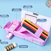 Ristpal Pop up Multi Function Pencil Case l(6-12), Cute Cartoon Pencil Box with Sharpener, Schedule, Whiteboard(Purple)