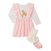 Disney Bambi Baby Girl Top, Pinafore Dress & Tights, 3-Piece Set, Sizes 0/3M-24M