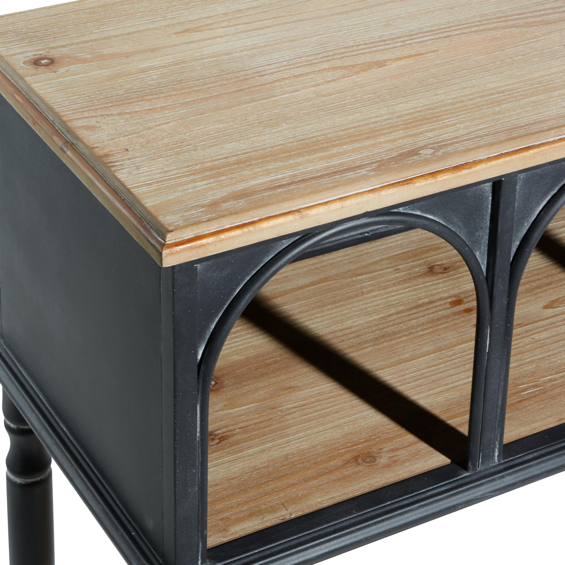 DecMode 47" x 41" Black Metal Arched 2 Shelf and 4 Cubby Console Table with Brown Wood Shelves, 1-Piece