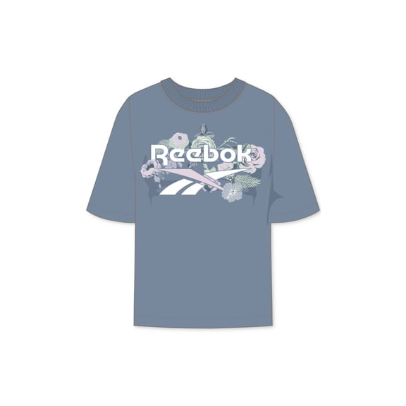 Reebok Womens Floral Print T-Shirt Blue Slate XS
