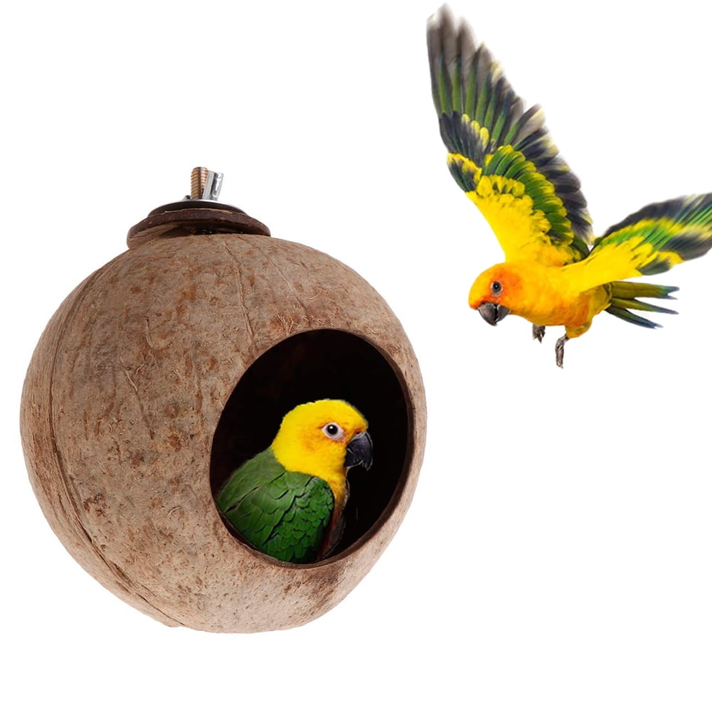 AURORA TRADE Hanging Coconut Bird House,Natural Coconut Fiber Shell Bird Nest for Parrot Parakeet Lovebird Finch Canary,Coconut Hide Bird Swing Toys for Hamster,Bird Cage Accessories