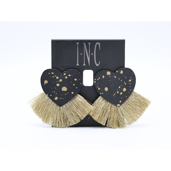 INC 1-3/4" Gold-Tone Black Heart Fringe Stud Earrings