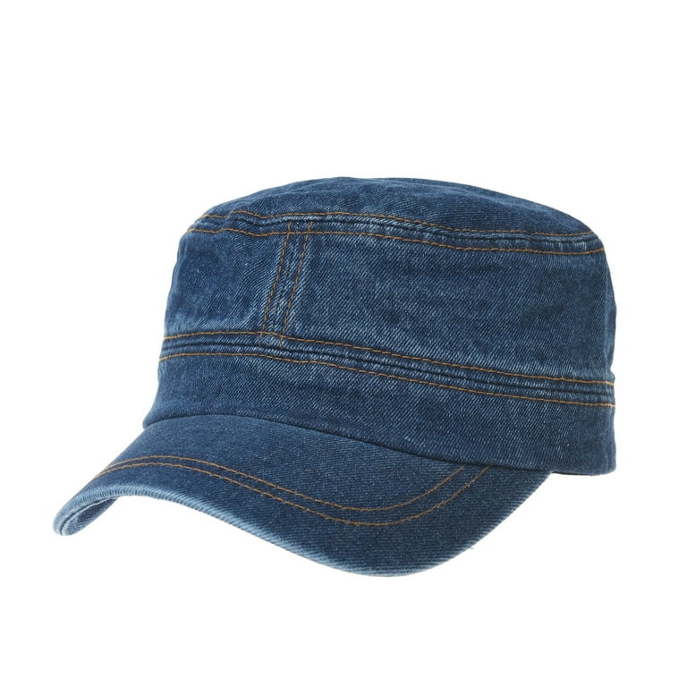 WITHMOONS Army Denim Cadet Cap Cotton Jean Stitch Washed Hat
