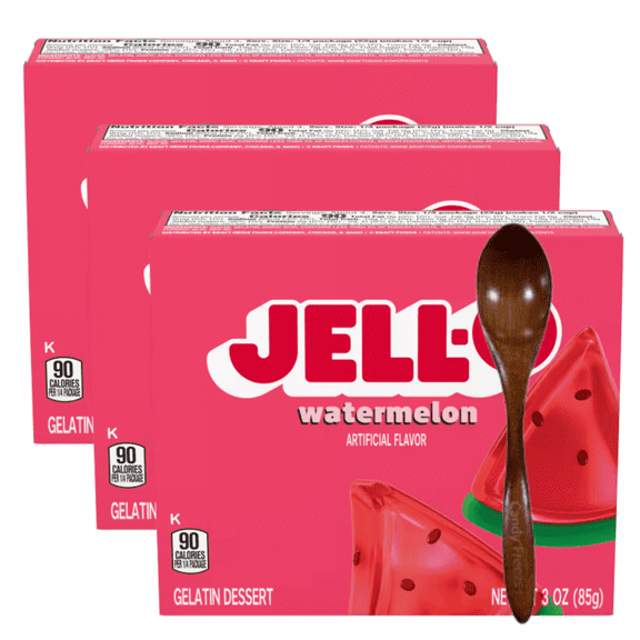 Candy Freezer Jεll-0 Gelatin Dessert Mix, 3 oz Box (Pack of 3) with Wooden Spoon (Watermelon Flavor) - Wooden Spoon