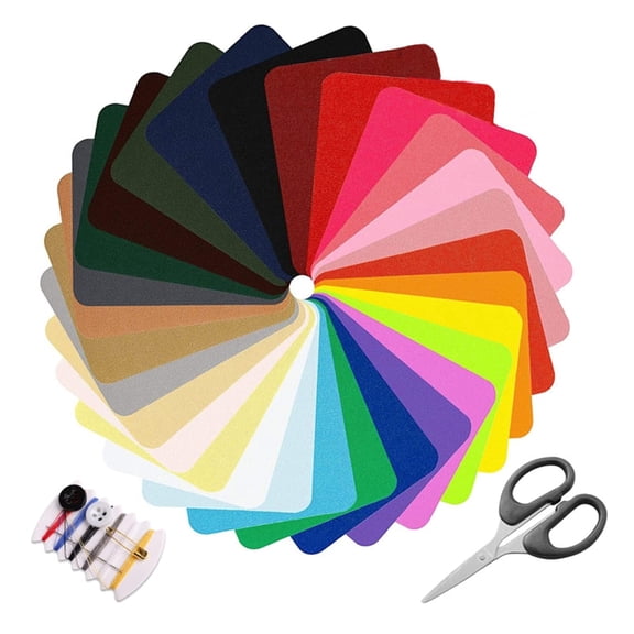 31 pcs Iron on Patch,Multicolored Denim Patch Fabric with Sewing Kit,Jean Repair Clothing Patches