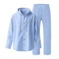 thumbnail image 7 of Gamivast Men's Hooded Shirt Set Long Sleeve Button Down Top and Loose Pants Linen Texture Outfit for Summer Beach Vacation Casual Daily Lounge Wear, 7 of 7