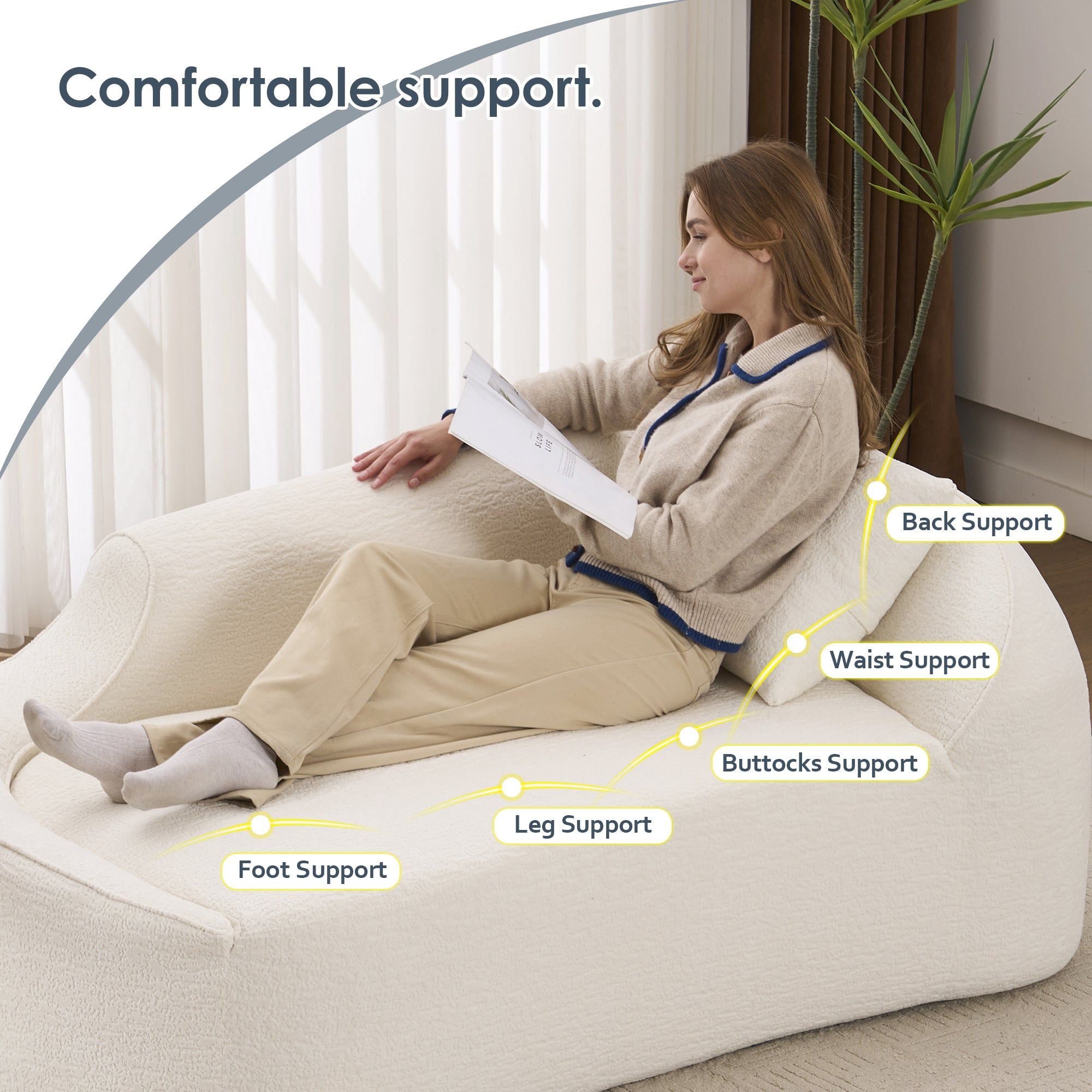 Sailvan Compression Curved Chaise Longue Loveseat Sofa Bed with 1 Pillow