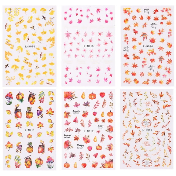 Elegant Maple Leaves Nails Art Stickers 6 Sheets Easy Apply Nails Decals Women's Nails Decoration for Autumn Nails