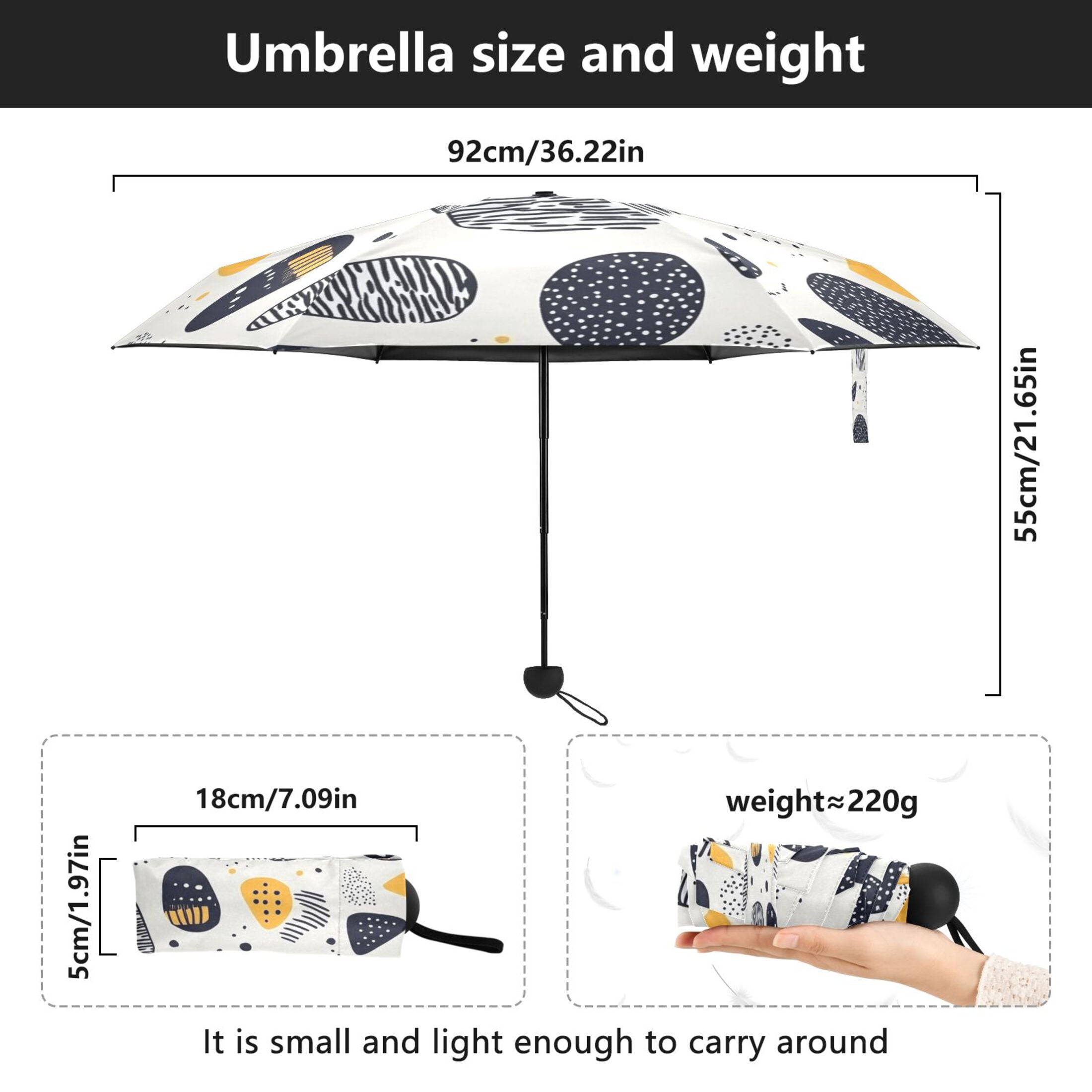 Irregular Dots Design Umbrellas for Sun Auto Open Close UV50+ Waterproof 5-Fold Compact Fiberglass Frame