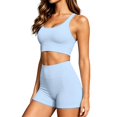 thumbnail image 3 of bravefron Women 2 Pieces Workout Sets Spaghetti Straps Camis High Waist Biker Shorts 2 Piece U Neck Crop Tank Top Shorts Athletic Gym Yoga Outfits Activewear, 3 of 7