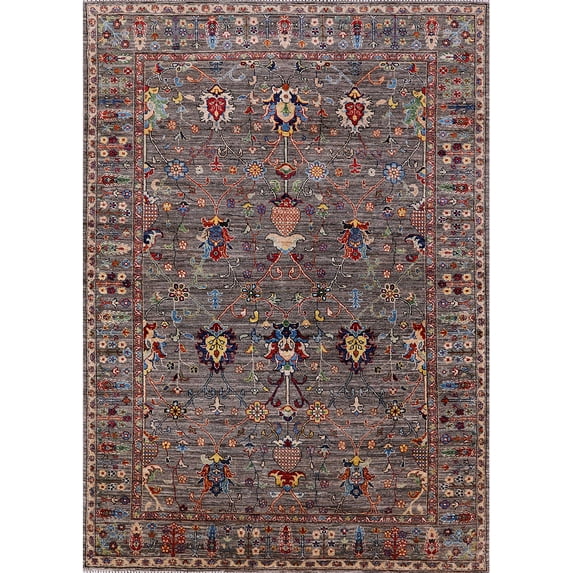 Ahgly Company Machine Washable Indoor Rectangle Industrial Modern Red Brown Area Rugs, 5' x 7'