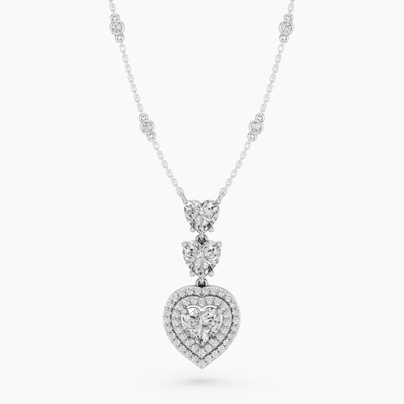 KEEVA JEWELS 3.85Ct Moissanite Halo Style Heat Shape Valentine Pendant Necklace for Women Necklace, White Gold Plated Silver