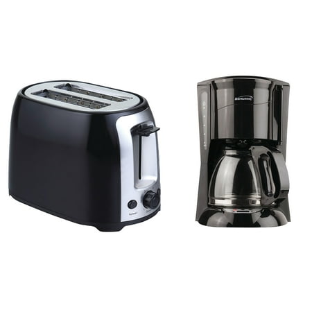 Brentwood Appliances TS-292B 2-Slice Cool-Touch Toaster with Extra-Wide Slots (Black & Stainless Steel) and TS-218B 12-Cup Coffee Maker (Black; Digital)