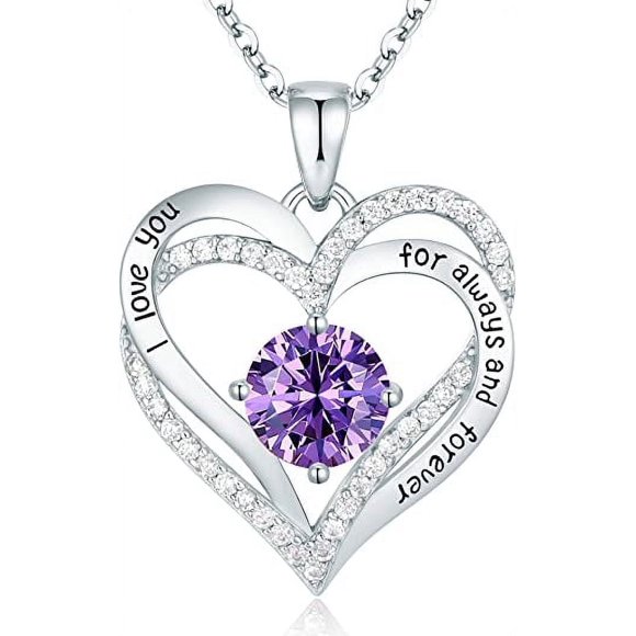 HESHPAWS Love Pendant Necklaces for Women   with Birthstone Zirconia, Christmas Birthday Anniversary Jewelry Gift for Women Wife