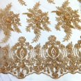 thumbnail image 3 of Floral Bridal Lace Sequins Beaded Scallop Fabric for Dresses 52’’ BTY (Gold), 3 of 5
