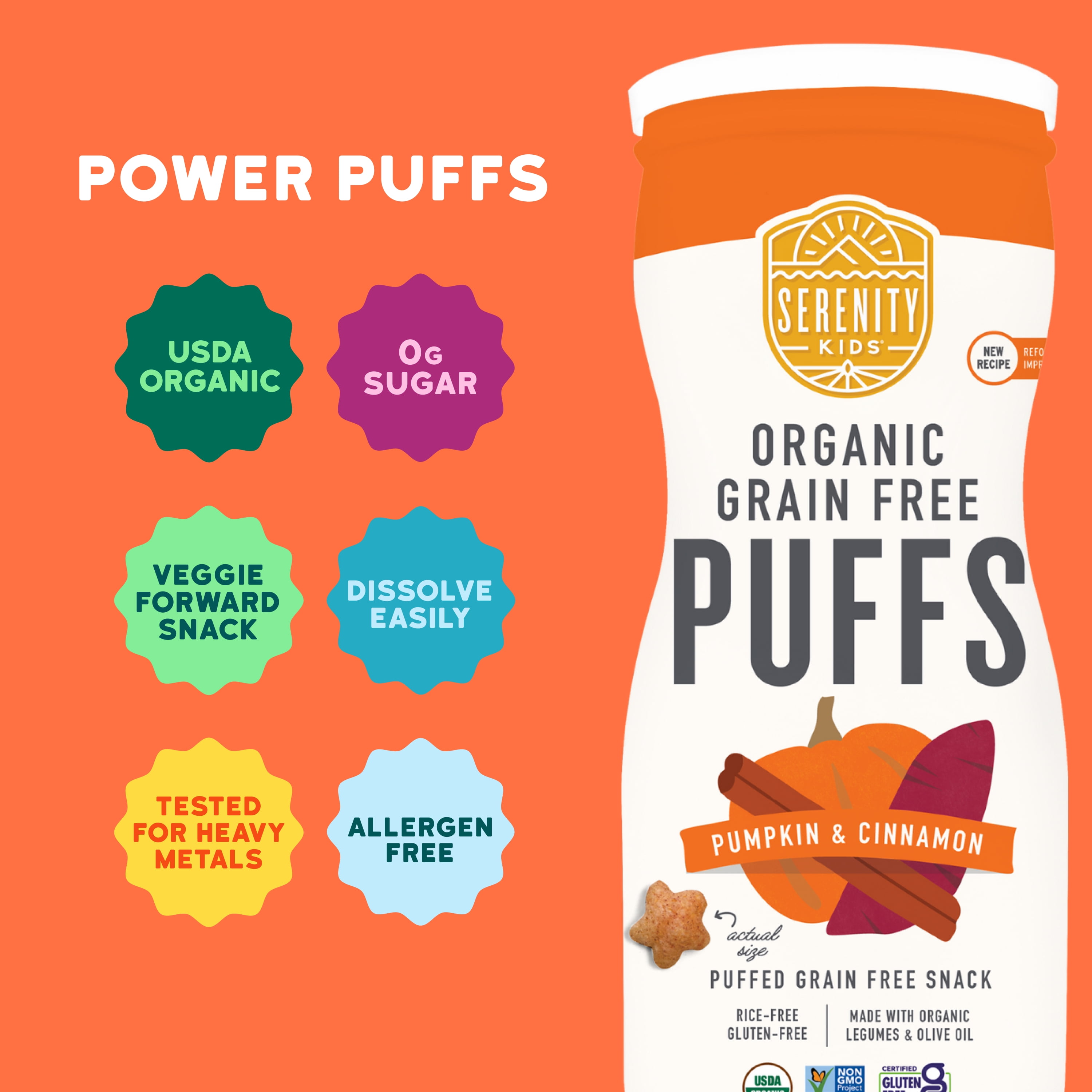 Serenity Kids Pumpkin & Cinnamon Organic Grain Free Puffs Baby & Toddler Snacks - 1.5oz