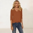 thumbnail image 5 of Craaazy Casual Tops for Women Cotton Regular Fit Solid Color V Neck 3/4 Sleeve Shirts, 5 of 7