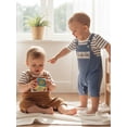 thumbnail image 4 of BemeyourBBs Newborn Baby Boy Summer Clothes Infant Boys Animal Outfit Striped Short Sleeve Romper Elephant Owl Embroidered Overall Suspender Shorts Set, 4 of 9