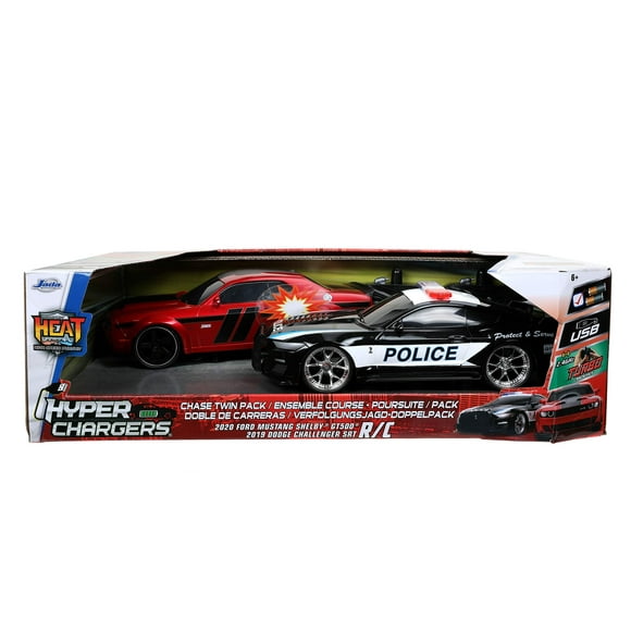 JADA Toys Hyperchargers 1:16 2020 Ford Mustang Shelby GT500 & 2019 Dodge Challenger SRT Remote Control Car, Toys for Kids and Adults