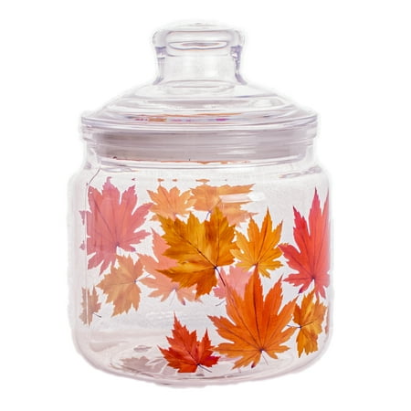 Leaf Fall Decorative Canister Thanksgiving 5.5" Storage Container, Clear Multi