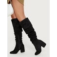 thumbnail image 5 of Faux Suede Thigh High Block Heel Boots,Plus Size Women's Suede Fabric Chunky Heel Pointed Toe Side Zipper Solid Color Knee-high Boots For Fall & Winter, 5 of 7