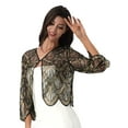 thumbnail image 3 of Kaerm Womens Hollow Lace Shrug Bolero Long Sleeve Sequin Cardigan Tops Dress Cover Up Gold One Size, 3 of 7