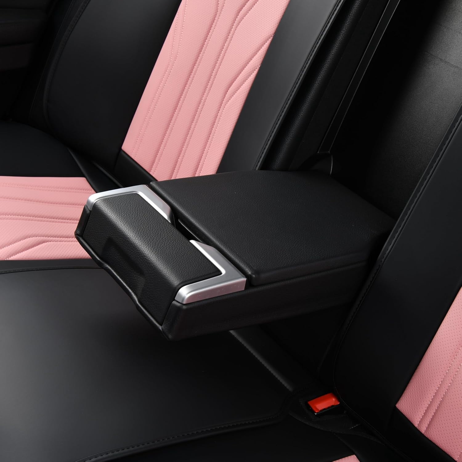 FLORICH Universal Leather Car Seat Cover Full Set, Pink Seat Covers for Cars 5 Seats, Waterproof Front and Rear Automotive Seat Cover Fit for Most Sedans SUV Pick-up Truck, Black & Pink
