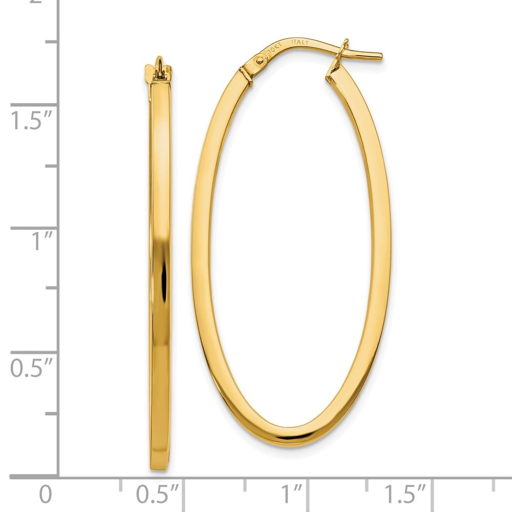 Diamond2Deal 10K Yellow Gold Polished Oval Hinged Hoop Earrings for Women (L- 1.62 inch, W- 0.99 inch)