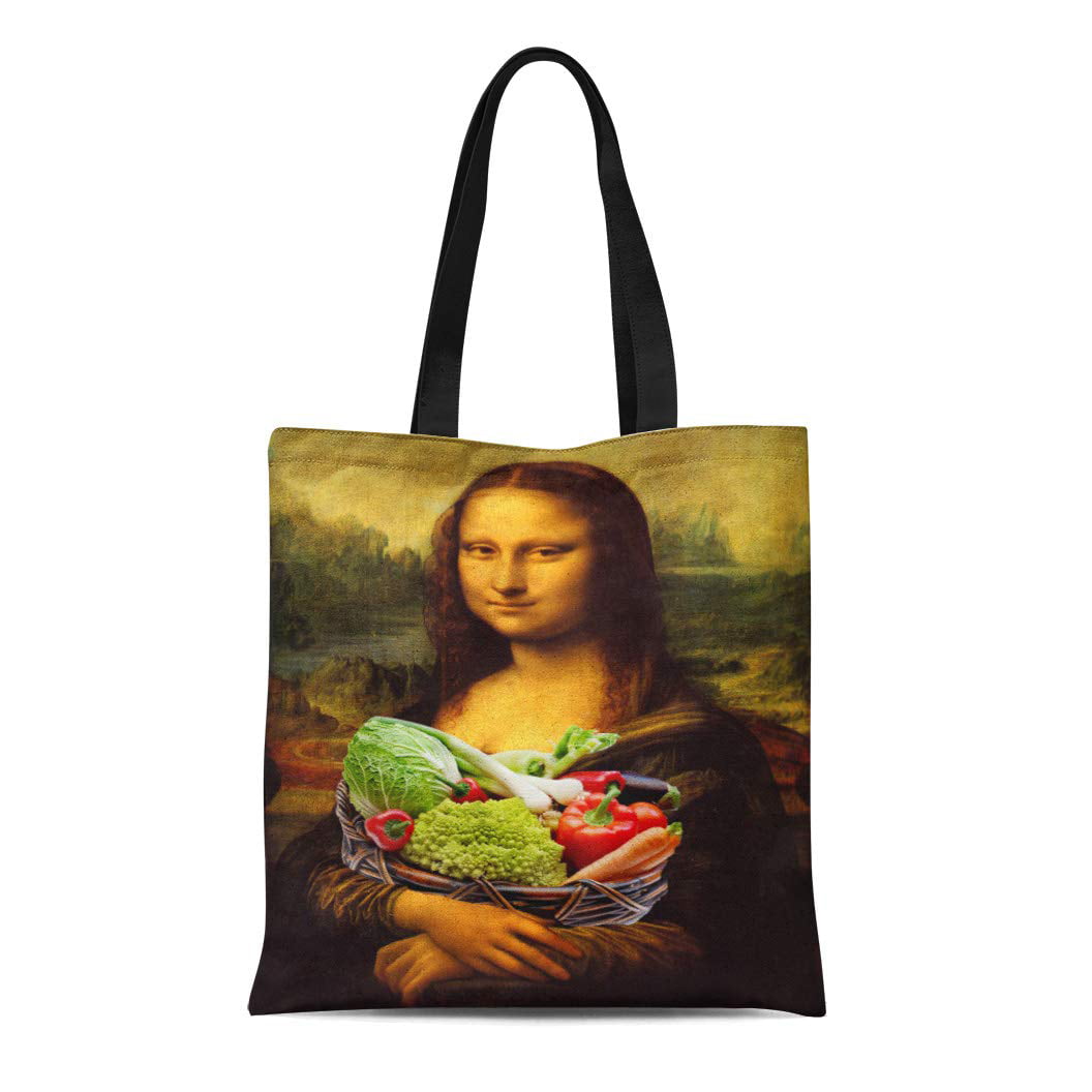 ASHLEIGH Canvas Tote Bag Funny Mona Lisa Loves Vegetables Vegetarian ...