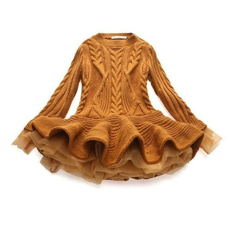 

Fuzzy Girls Hoodie Toddler Kids Baby Girls Knitted Sweater Winter Crochet Dress with Tulle Pullover Short Sleeve Hoodie Girls