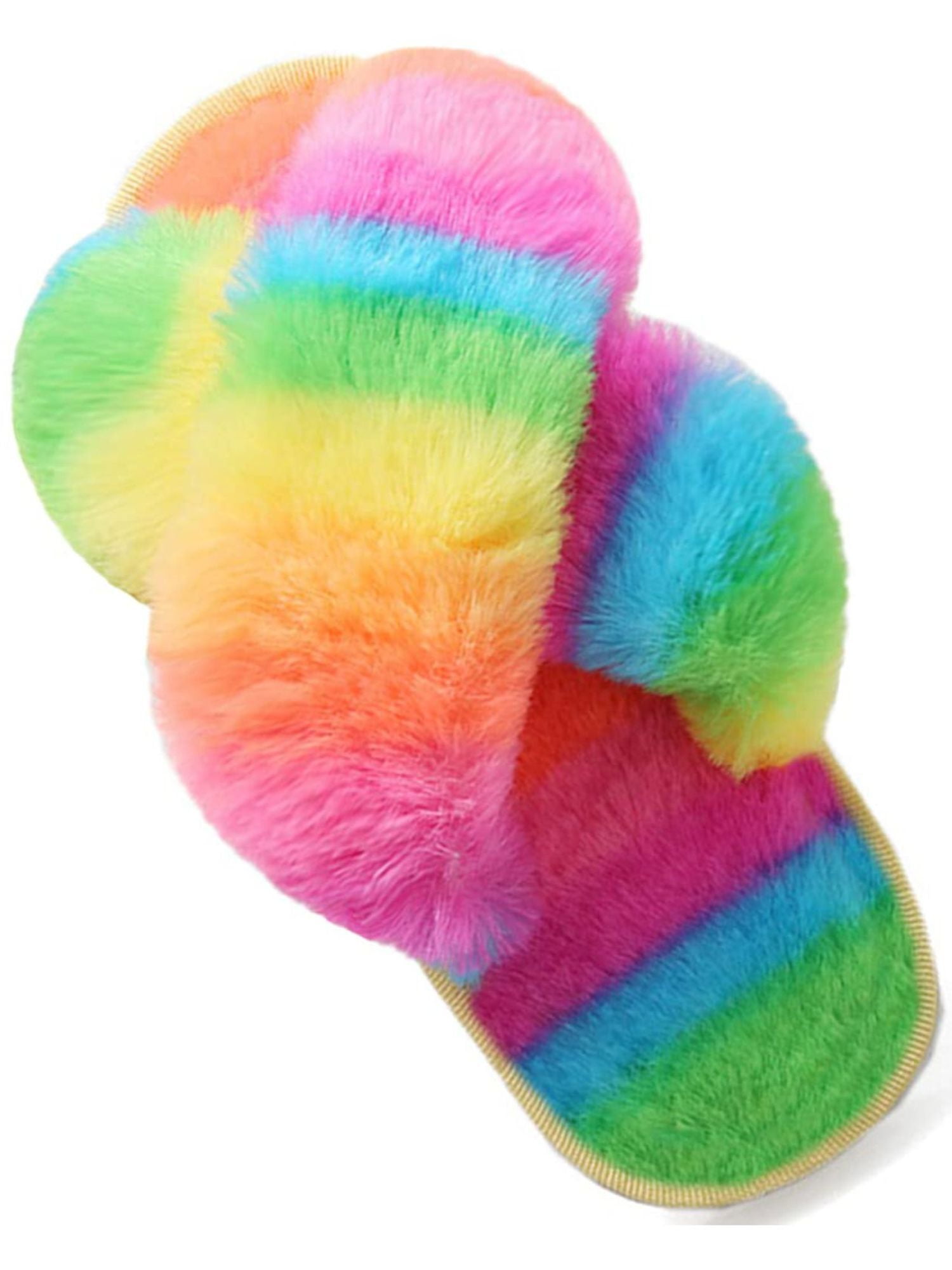 Ginisom Girls Fuzzy Slippers Kids Faux Fur Open Toe Slippers Cross Band Shoes Slides Girls ...