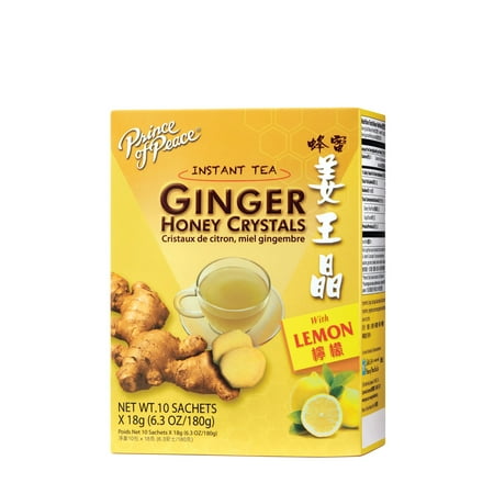 Prince of Peace Ginger Honey Crystals Instant Tea Bags, Lemon, 10