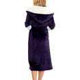 thumbnail image 5 of Rejlun Women Sherpa Robes Solid Color Fuzzy Plush Bathrobe Long Sleeve Sleepwear Plain Dressing Gown Warm Sleeping Fleece Robe Purple XL, 5 of 7
