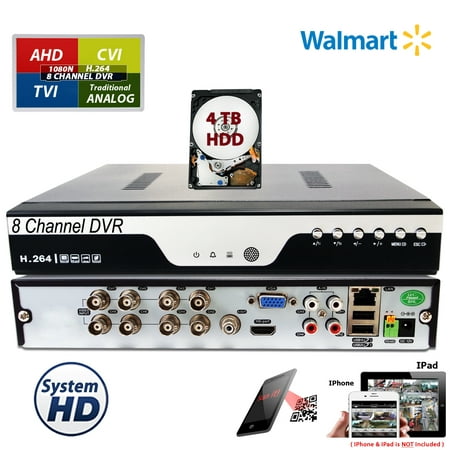 Evertech 8CH 1080N HD Hybrid DVR 4-in-1 (Analog/AHD/TVI/CVI) Security Digital Video Recorder for Surveillance System with 4TB HDD Installed and