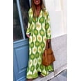 thumbnail image 4 of Womens Bohemian Elegant Printed V-Neck Long Sleeve A-line Maxi Dress (M, MultiGreen), 4 of 6