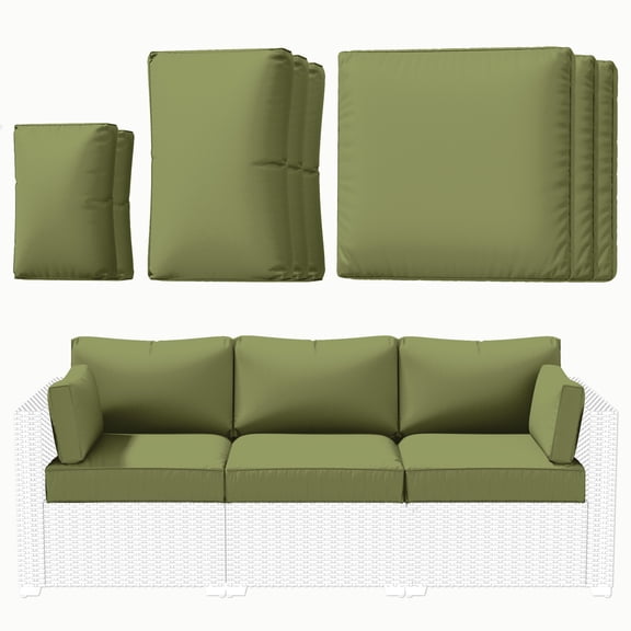 Kimunuk Outdoor Replacement Cushions for Patio Furniture, 4" Foam High-Density, 8-Piece Water-Resistant Outdoor Cushion for 3-Seat Sectional Patio Conversation Sets, Liner&Cover, Light Green