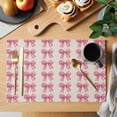 thumbnail image 2 of Pink Bow Placemats Set of 6, Vintage Spring Retro Bow Plaid Linen Texture Farm Non-Slip Place Mats Washable Table Mats for Kitchen Dining Table Decorations Indoor/Outdoor, 2 of 9
