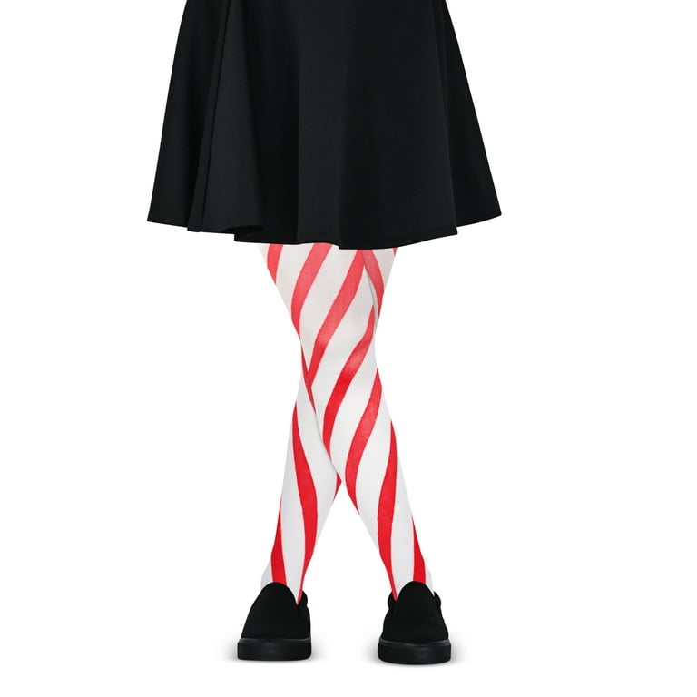 Skeleteen Candy Cane Striped Tights – Red and White Diagonally Striped  Nylon Stretch Pantyhose Stocking Accessories for Every Day Attire and  Costumes for Teens and Children 
