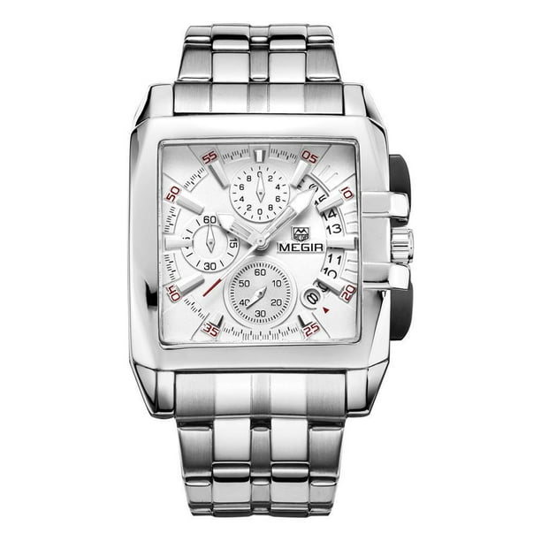 Relojes para hombre Cronógrafo Relojes deportivos de 3ATM Caja blanca impermeable metal plateado Reloj de luminoso Yinane Reloj para hombre