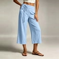 thumbnail image 5 of MHOSTAFH women's Low Waisted Capris Loose Fit Wide Leg Side Tie Capri Pants Summer Beach Vacation Cropped Trousers with Pockets, 5 of 7