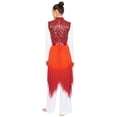 thumbnail image 2 of Raenseen Womens Worship Praise Dance Dress Glittery Sequined Bodice Gradient Mesh Irregular Hem Dresses Red S, 2 of 6