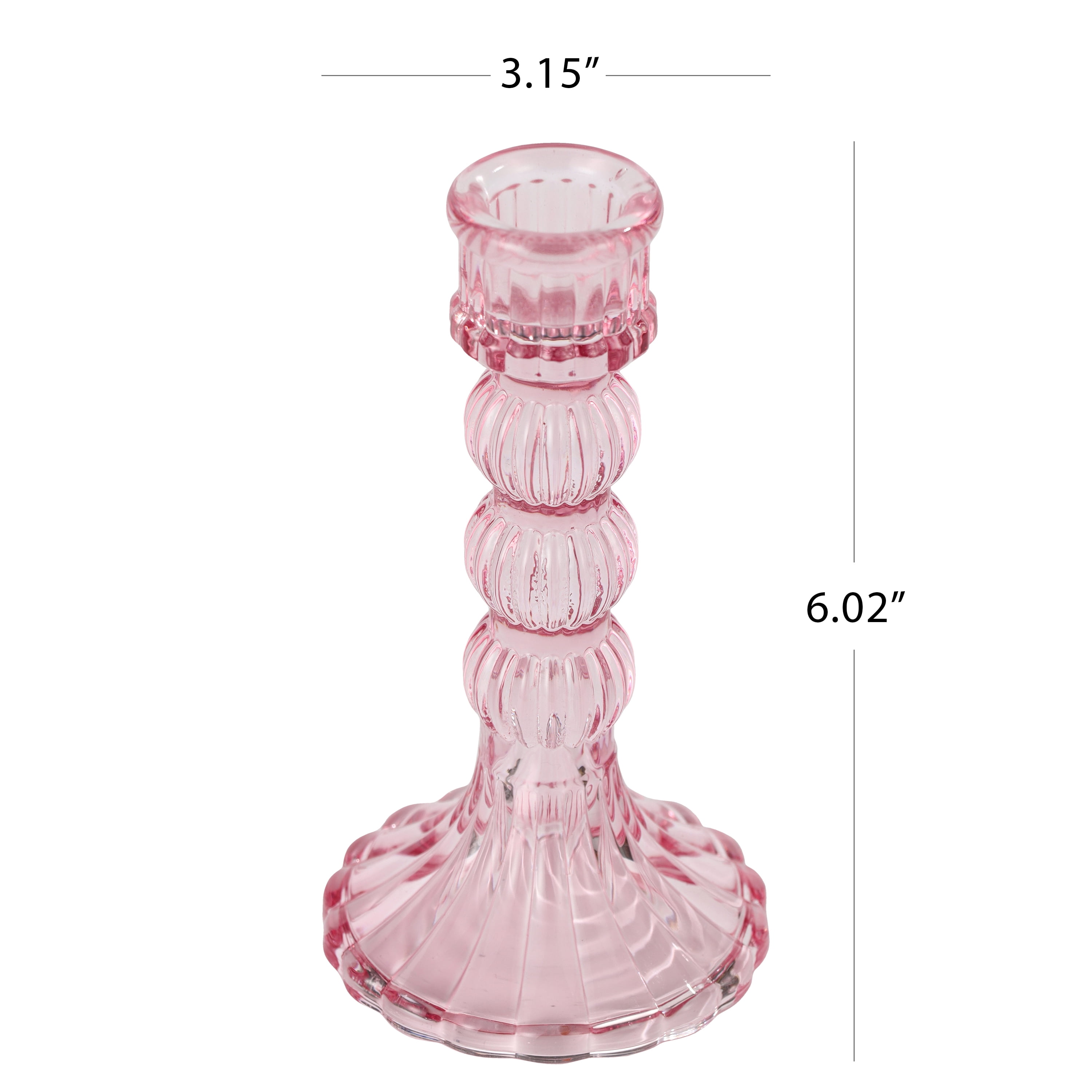 Mainstays Pink Pleated Glass Taper Candle Holder, Large