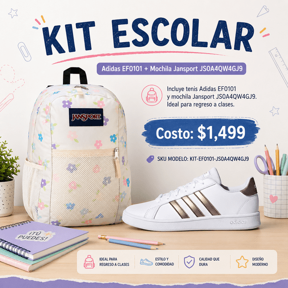 Kit Escolar Adidas EF0101 + Mochila Jansport JS0A4QW4GJ9