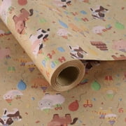 Farm Animals Kids Kraft Birthday Wrapping Paper Jumbo Roll, Baby Barn Animal Gift Wrap Paper 17 in x 32 ft