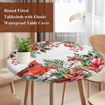 thumbnail image 4 of Cardinal Bird Round Tablecloth, Fitted Table Cover with Elastic for 55"-60" Round Tables, Winter Poinsettia Berry Pine Cones Floral Table Cloth Outdoor Indoor Dinning Party Waterproof Tablecloths, 4 of 7