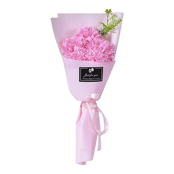 Ramo de claveles artificiales de 3/5 cabezas, envuelto en papel, con aroma a flores artificiales para el Día de la Madre o cumpleaños.