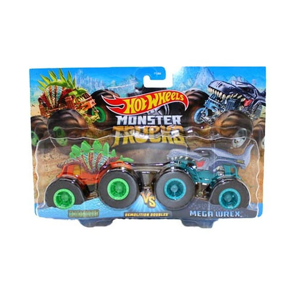 Hot Wheels Monster Trucks 1:64 Scale Demolition Doubles, Motosaurus vs Mega Wrex