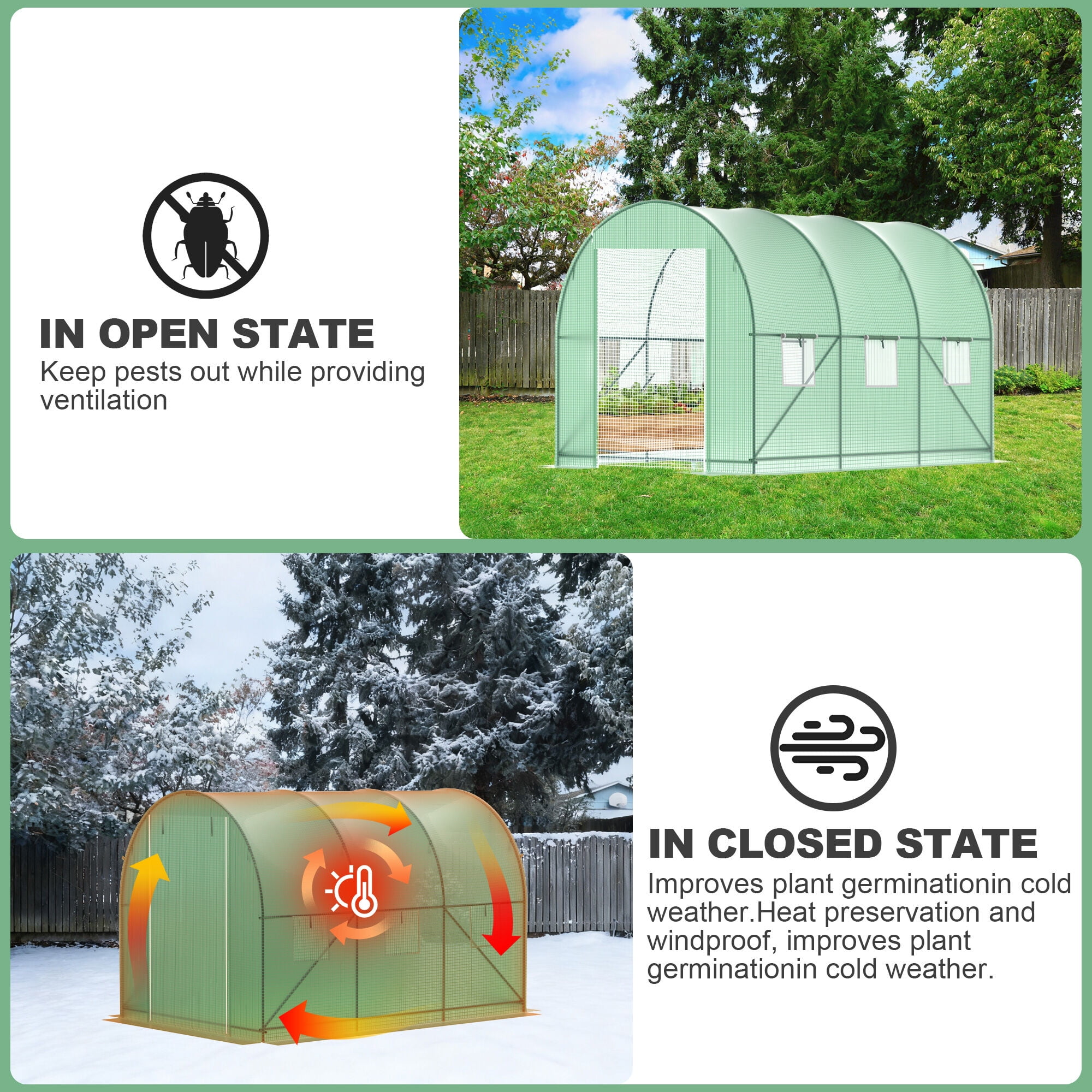 Walk-in Greenhouse 10'x7'x7' Outdoor Tunnel Green House with Double-layer Doors